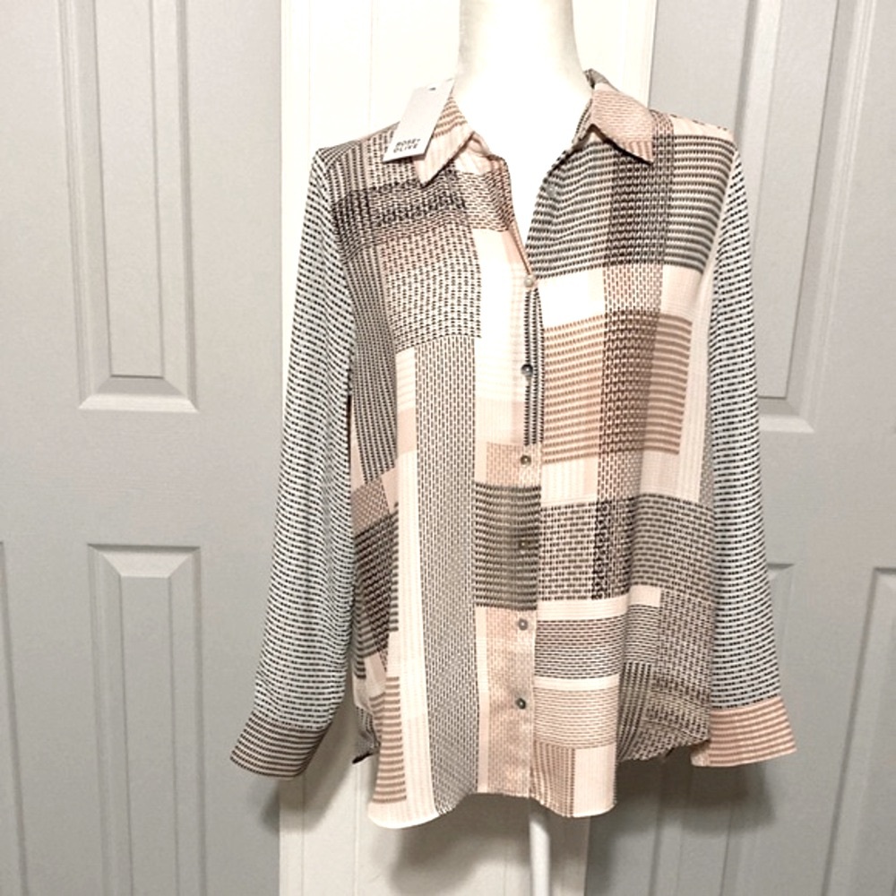 NEW Rose + Olive Blouse Long Sleeve Top Polyester Women Size M